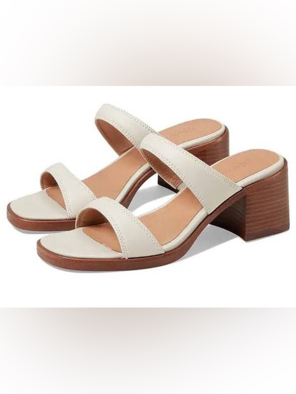 Madewell The Saige Double-Strap Bone White Leather Block Heel Sandals size 10.5